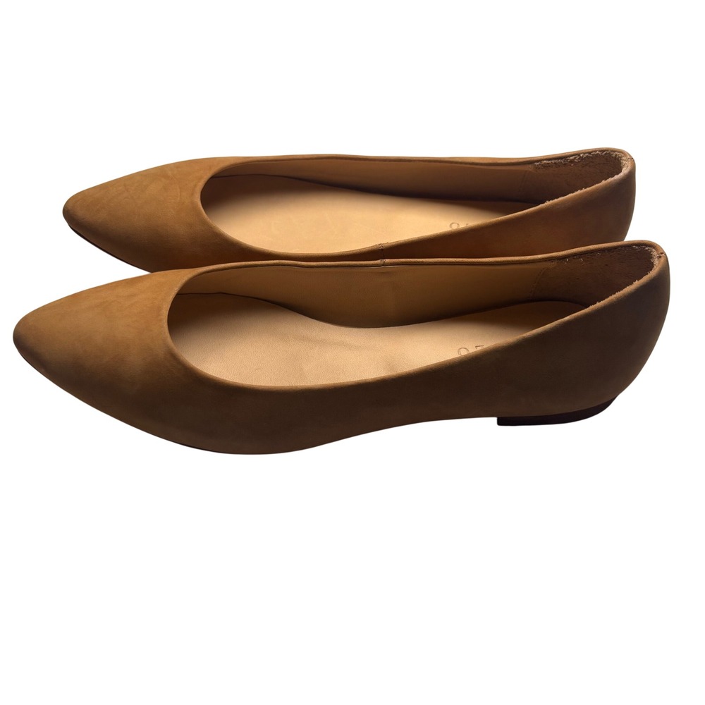 Nisolo Emma Pointed Toe Flat Brandy Nubuck Leather Shoes Womens 7 Handcrafted